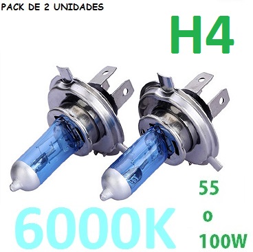 Pack de 2 bombillas h4 h4-2 corta y larga para coche o moto disponible en 55w y 100w efecto xenon antiniebla bombillas de respuesto 3 patillas cruze y larga